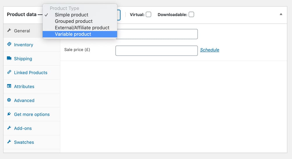 woocommerce variable products