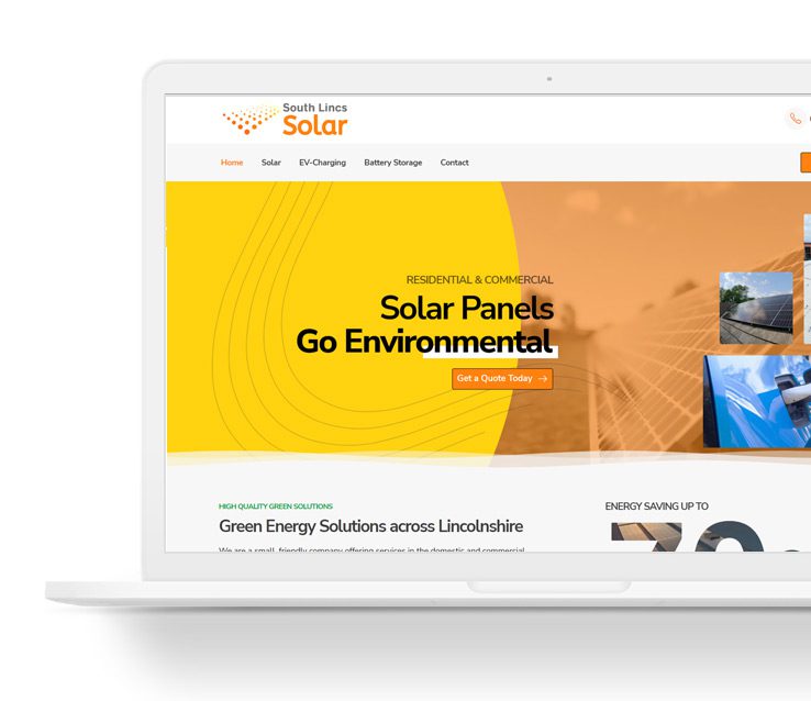south lincs solar website on laptop